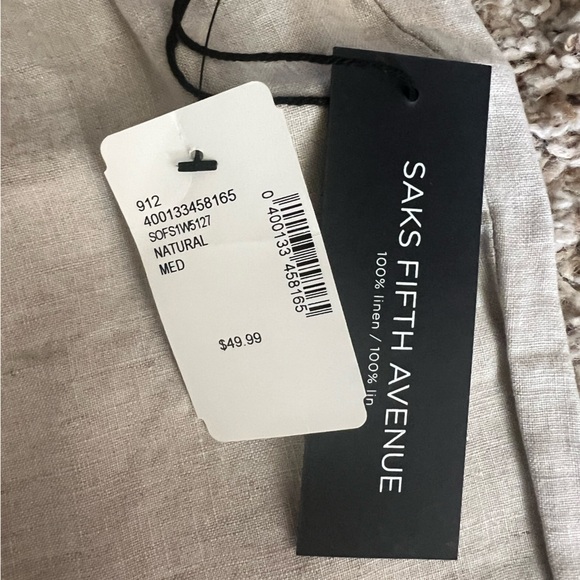 SAKS Fifth Avenue Linen Wide leg pants in Khaki - NWT - Size Medium - Picture 2 of 6